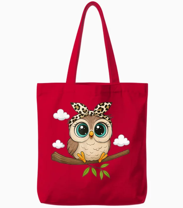 Niedliche Eule Mit Schleife, Leopardenmuster, Lustige Tierkunst Tote Bags in Red