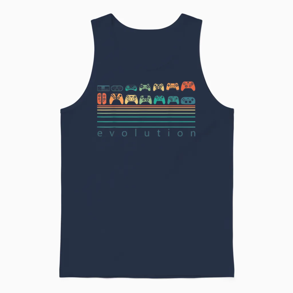 Video Game Controller Evolution 80s 90s Retro Gaming Gamer Unisex Tank Top in Navy