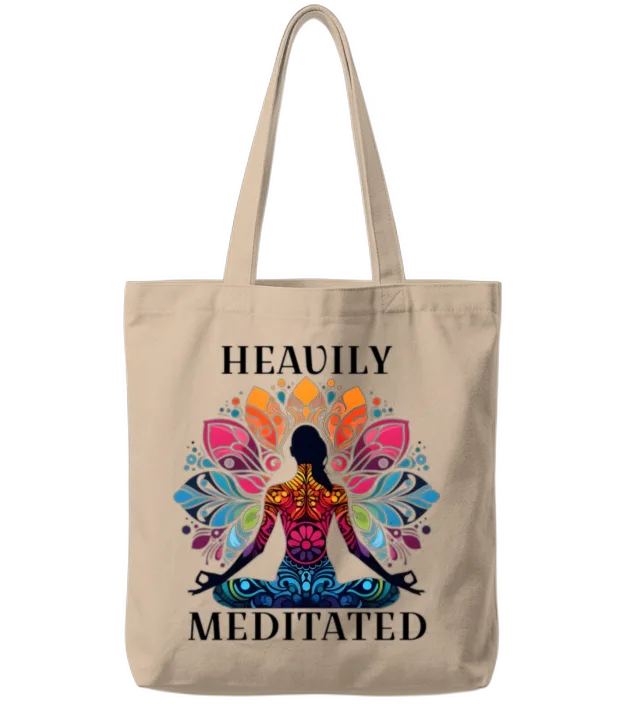 Heavily Meditated Funny Yoga Saying Tote Bags - Natural