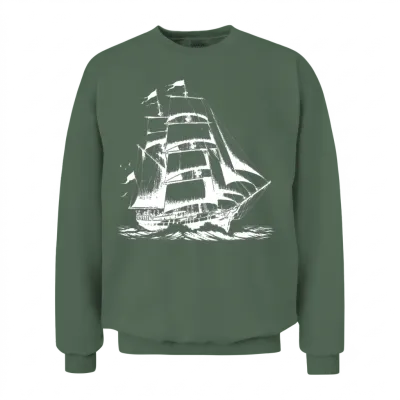 Large Sailing Ship Tall Ship on a Stormy Voyage Unisex Sweatshirt - Military Green