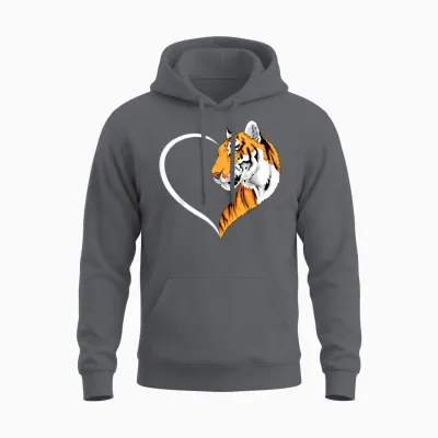 Tiger T-Shirts Für Frauen Mädchen Kinder Tiger T-Shirt Herz Unisex Hoodie - Charcoal