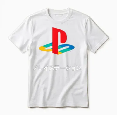 Playstation Full Color Logo with Kanji Modern Video Game Unisex T-Shirt - White