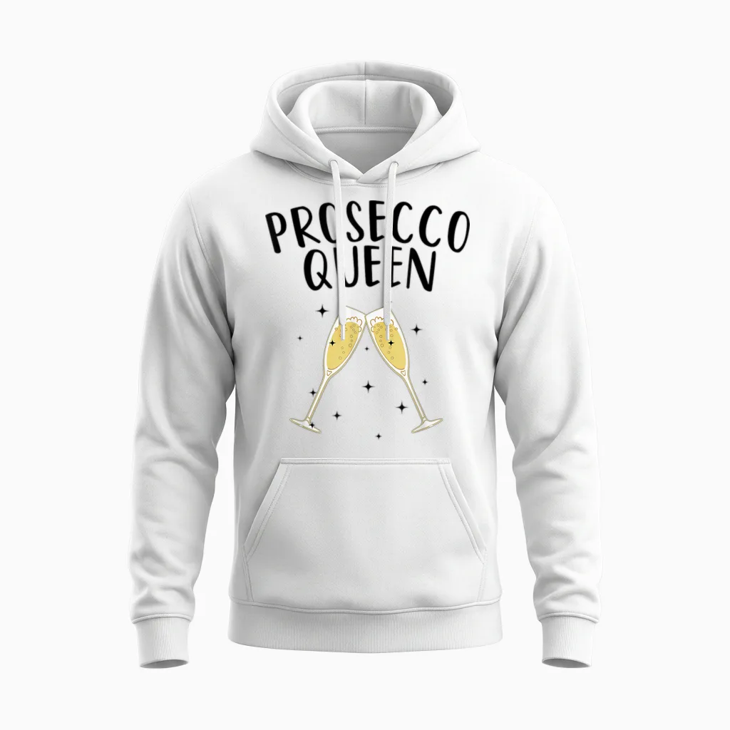 Cute Prosecco Art Women Girls Champagne Wine Queen Holiday T-Shirt, Gray Unisex Hoodie in White