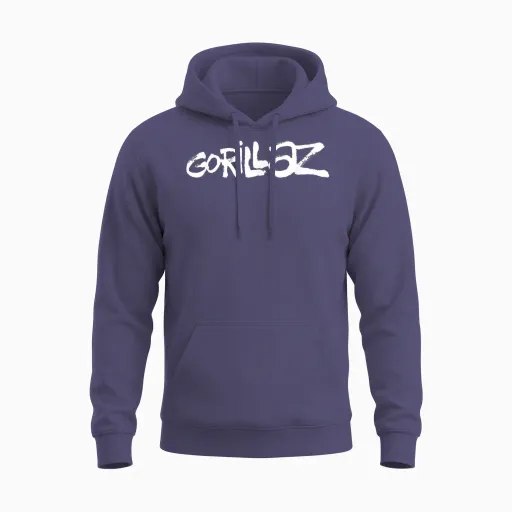Gorillaz White Paint Brush Logo T-Shirt Small Unisex Hoodie in Heather Sport Dark Navy