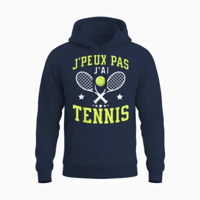J'peux Pas J'ai Tennis Idea Player Tennis Funny Gift T-Shirt, Black, S Unisex Hoodie - Navy