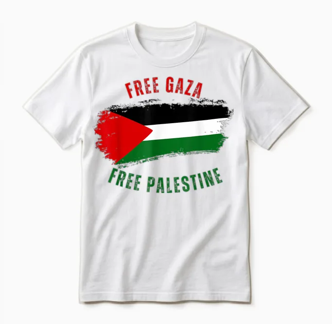 Palestinian Flag Free Gaza Free Palestine Support T-Shirt, Black, S Unisex T-Shirt in White