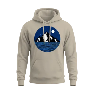 Mountain at Night and Ocean Landscape Unisex Hoodie - Sand