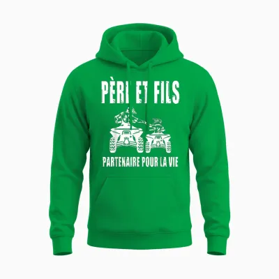 Father and Son Quad Atv Dad Motorcycle Cross Biker Fathers Day Unisex Hoodie - Irish Green
