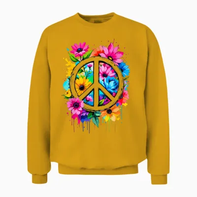 Love Peace Flower Power Peace Sign 70s 60s Woman Hippie T-Shirt, White, S Unisex Sweatshirt - Gold