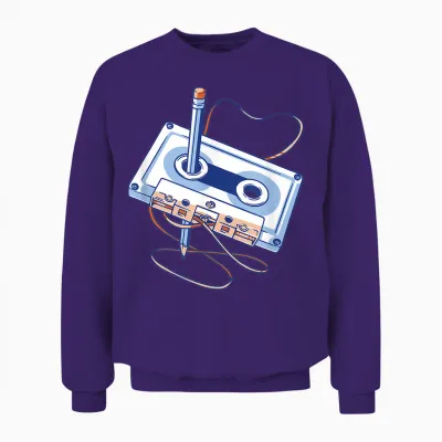 Cassette Tape Pencil Old School Throwback Retro Floppy Disk T-Shirt, Black Unisex Sweatshirt - Purple
