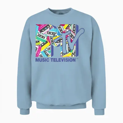 Mademark X Mtv - the Official Mtv Logo with the Classic 80s Tapes Unisex Sweatshirt - Light Blue