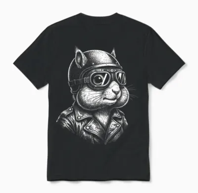 Animal Retro Biker écureuil Moto Rider Unisex T-Shirt - Black
