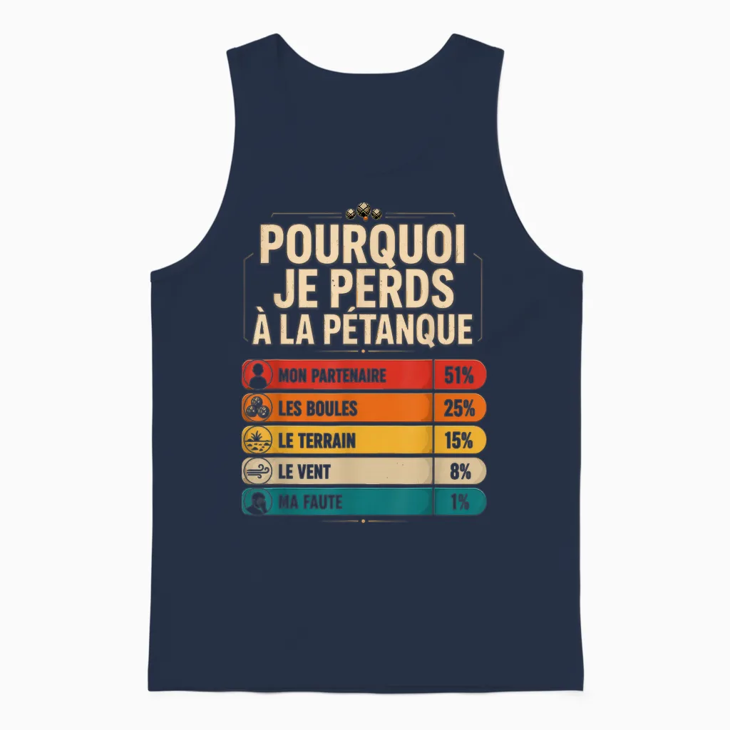 Boules Jeu Cadeau Drôle Pourquoi Je Perds à La Pétanque Unisex Tank Top in Navy