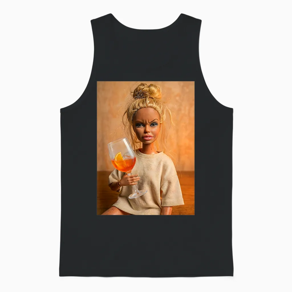 Disgusted Face Doll Meme Funny Orange Spritz Cocktail Fun Unisex Tank Top in Black