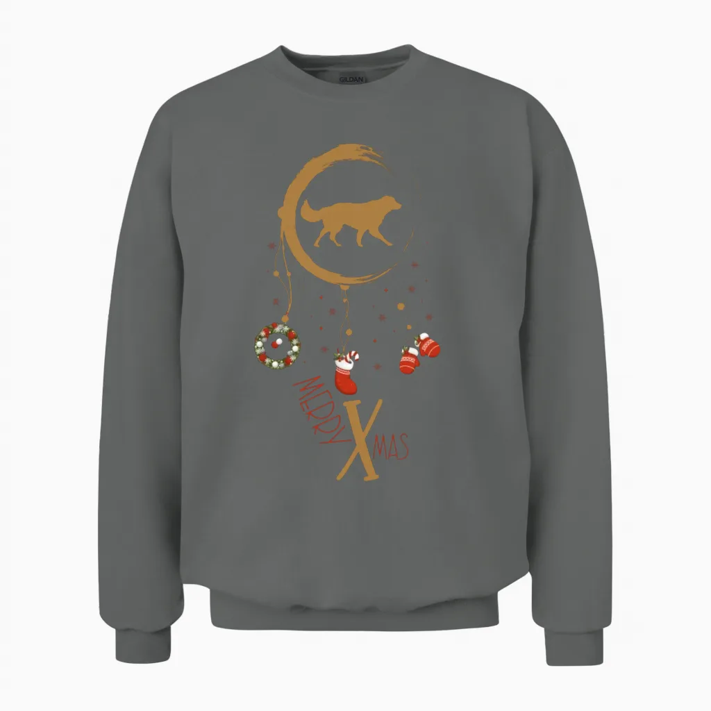 Dog Dreamcatcher Christmas Golden Retriever Unisex Sweatshirt in Graphite Heather