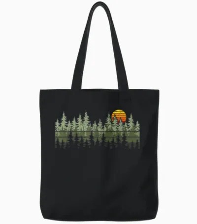 Trees Wildlife Nature Vintage Forest Tote Bags - Black