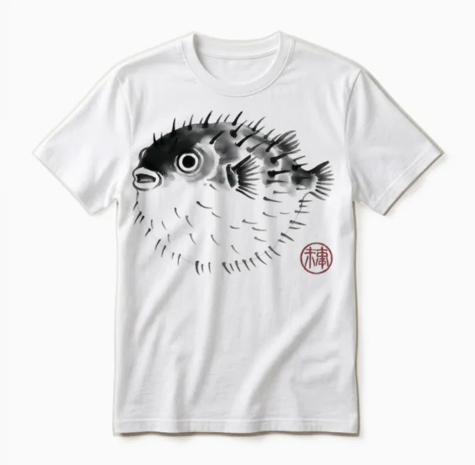 Poisson-Globe Vintage Peinture Japonaise Hanko Timbre Ukiyo Unisex T-Shirt in White