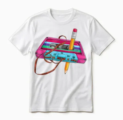 80 90s Outfit Women's Party Fancy Dress Retro Cassette T-Shirt, Black Unisex T-Shirt - White