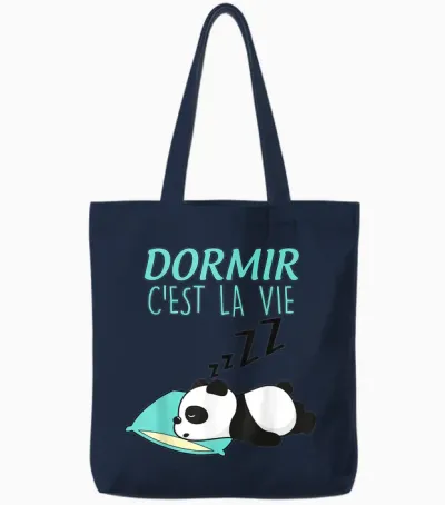 Dormir C'est La Vie Humour Panda for Men or Women T-Shirt, White, S Tote Bags - Navy