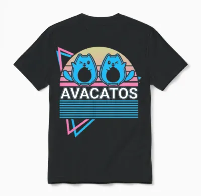 Funny Cat Retro Avocado Unisex T-Shirt - Black