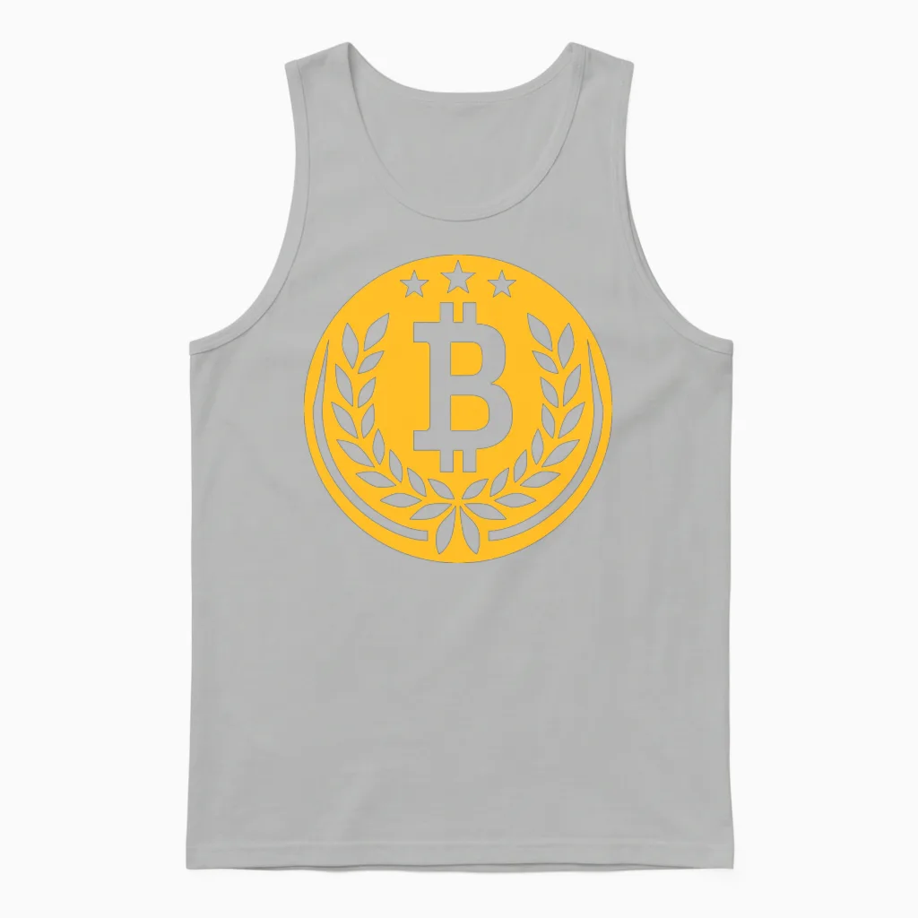 Emblem Bitcoin Laurel Wreath Unisex Tank Top in Ash