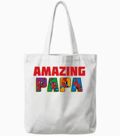 Marvel Spider-Man Amazing Papa Birthday Father's Day T-Shirt, Black Tote Bags - White