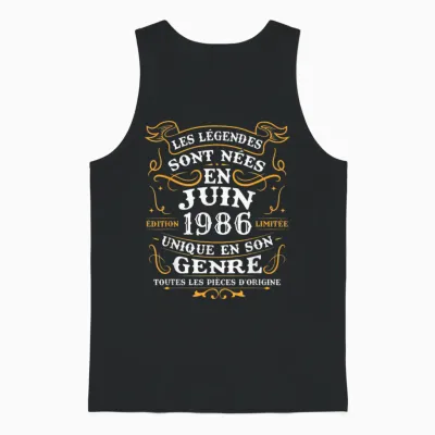 Vintage Cadeau D'anniversaire 40 Ans Nés En Juin 1986 Unisex Tank Top - Black