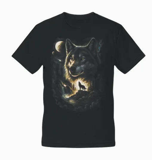 Wolf Howling Moon Forest Nature Wildlife Lovers Animal Men Unisex T-Shirt - Black