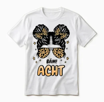 Kinder 8. Geburtstag Mädchen Messy Bun Bäm! Ich Bin Acht Unisex T-Shirt - White