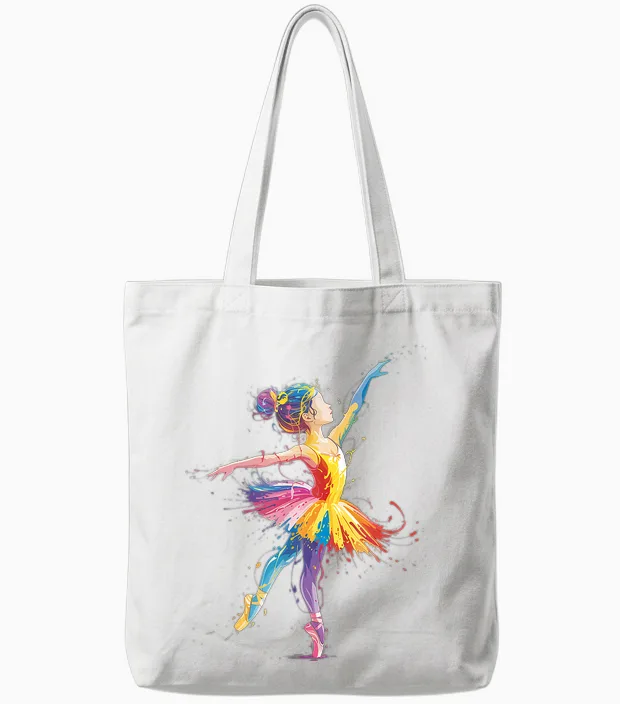 Ballet Girls Colorful Ballerina Dancer Women Girls Tote Bags in White