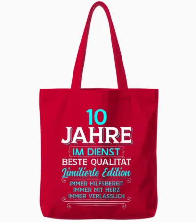10 Year Service Anniversary Company Anniversary Work Anniversary T-Shirt, Black Tote Bags - Red