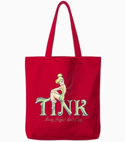 Disney Peter Pan Tinker Bell Being Perfect Isn’t Easy T-Shirt Small Tote Bags - Red