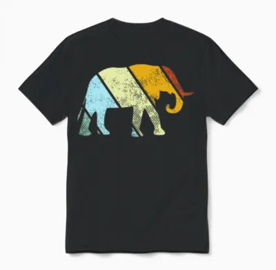Elephant Retro Unisex T-Shirt - Black