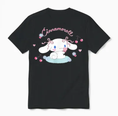 Sanrio Cinnamoroll Cherry Love Unisex T-Shirt, White, Small, Short Sleeve, Classic Fit, All Seasons Unisex T-Shirt - Black
