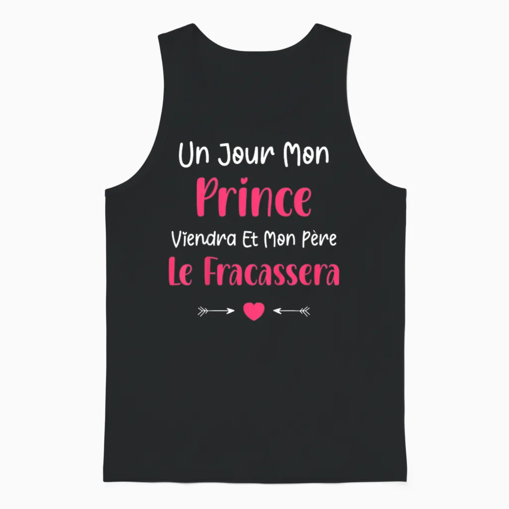 Kids Dad Funny Little Girl Un Jour Mon Prince Viendra Vient T-Shirt, Black Unisex Tank Top in Black