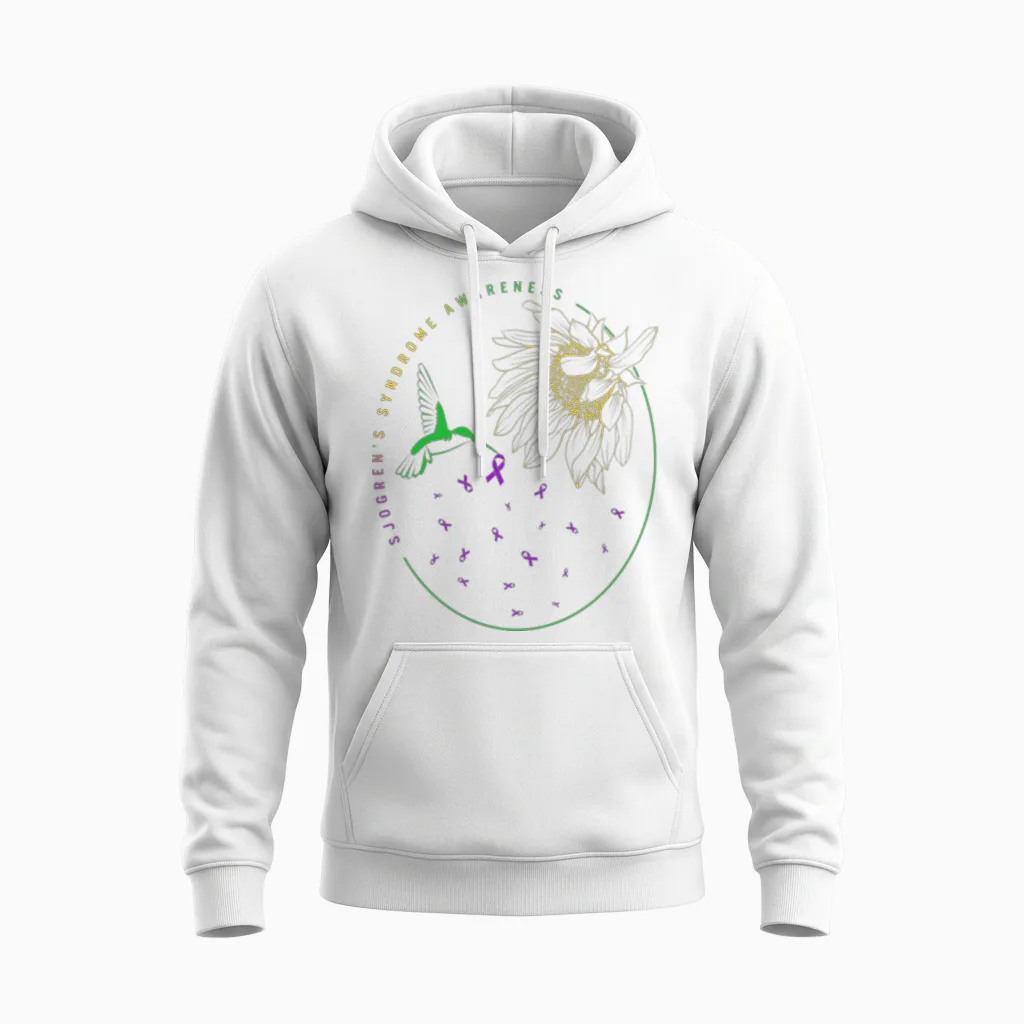 Sjögren's Syndrome Awareness Shirt, Hummingbird Unisex Hoodie in White