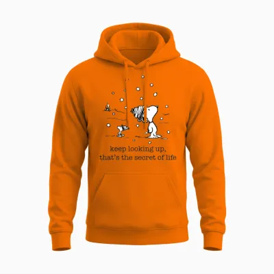 Peanuts - Snoopy and Woodstock Christmas Snowfall Unisex Hoodie - Safety Orange