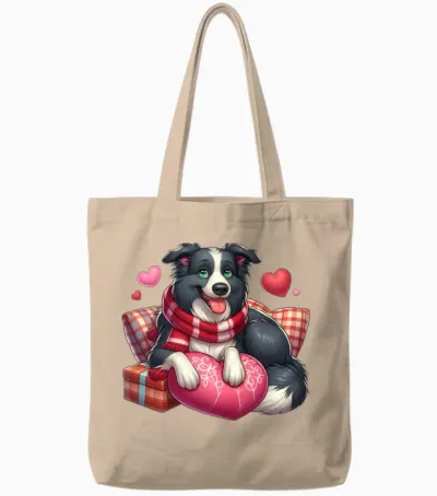 Border Collie Love Tote Bags - Natural