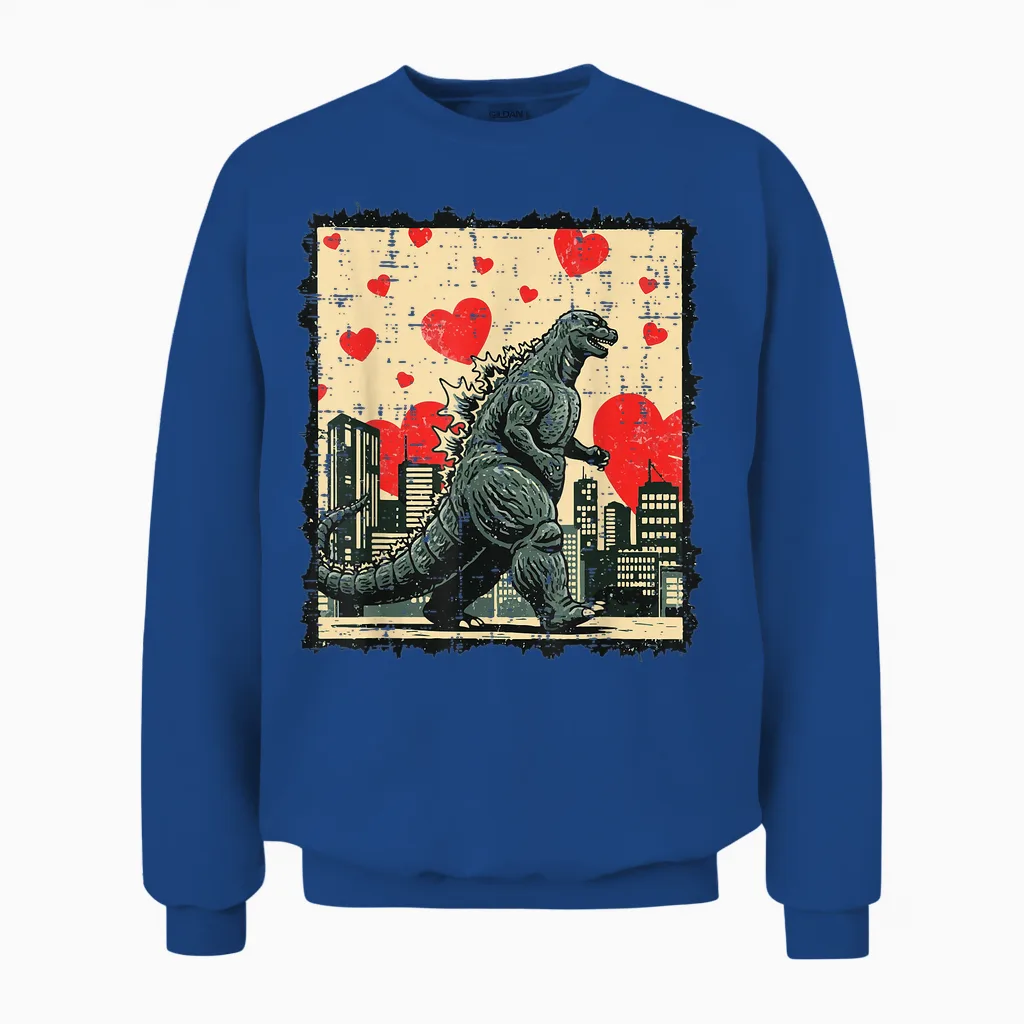 Valentines Day Japanese Monster Hearts Kaiju Men Women Unisex Sweatshirt in Royal