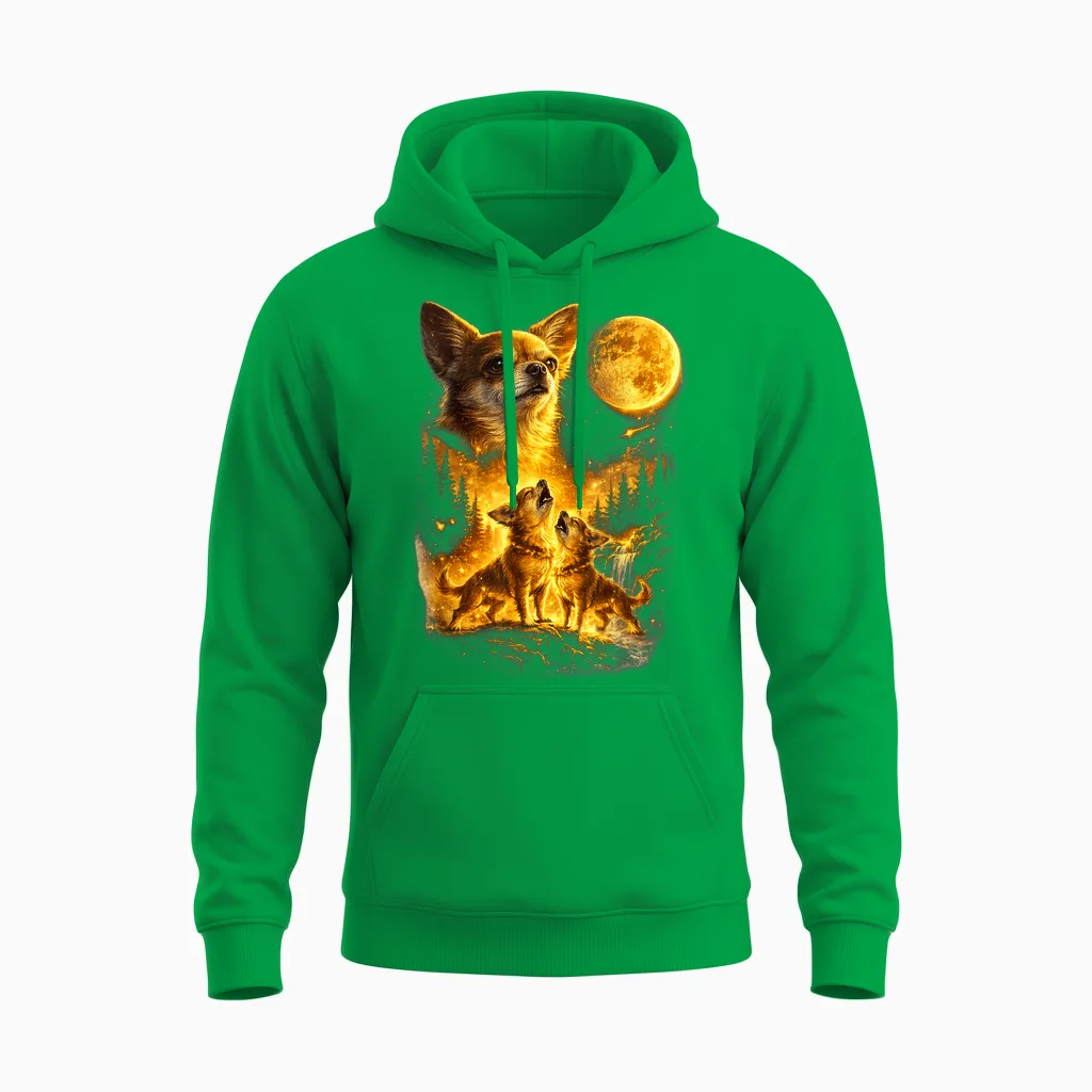 Lustiger Chihuahua Howling to the Moon Vintage-Hund Mit Drei Chihuahua Unisex Hoodie in Irish Green
