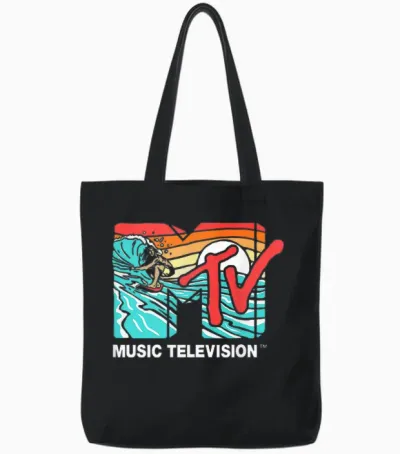 Mademark X Mtv - Mtv Catch a Wave Mtv Surfer Logo Retro Graphic Tote Bags - Black