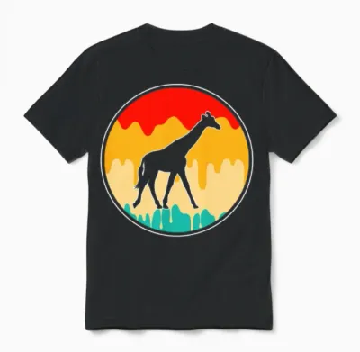Giraffe Retro Unisex T-Shirt - Black
