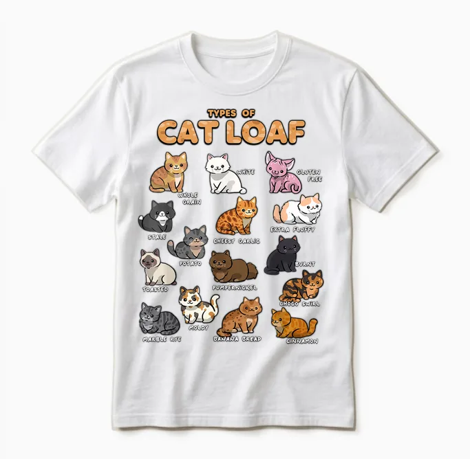 Types of Cat Loaf Cute Kitten Kawaii Cats, Cat Lover Unisex T-Shirt in White