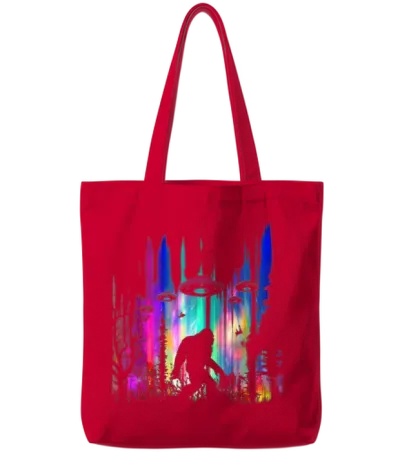 Bigfoot Ufo Abduction Northern Lights Believers Tote Bags - Red