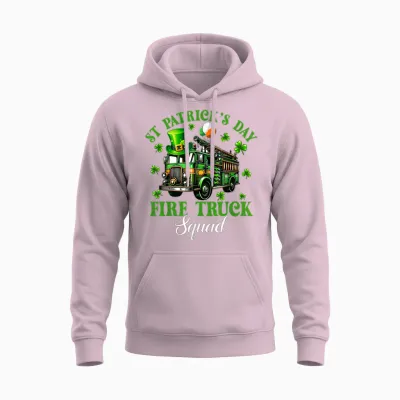 St Patrick's Day Fire Truck Squad Trèfles Chauffeur De Camion De Pompiers Unisex Hoodie - Light Pink