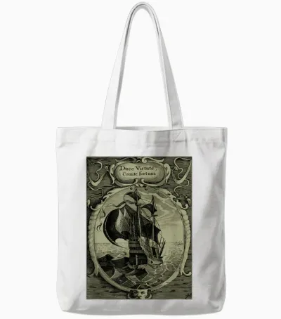 Latin Currency Virtute Duce Comite Fortuna Ship Tote Bags - White