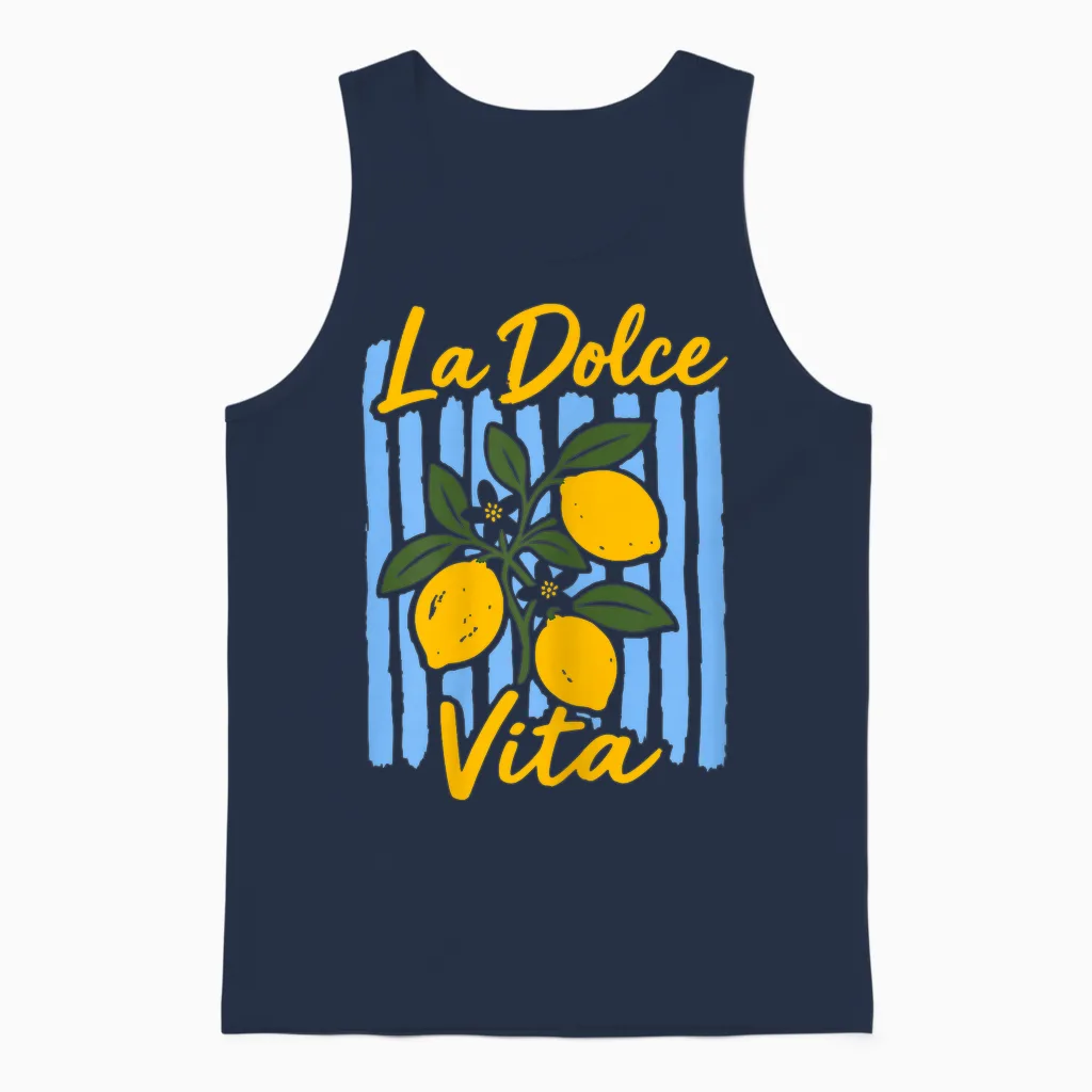 La Dolce Vita Citron Vacances D'été Italiennes Vintage Unisex Tank Top in Navy