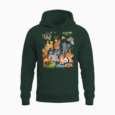 Men Women and Kids Wildlife Zoo Day Party Cute 22 Animals Unisex Hoodie - Forest