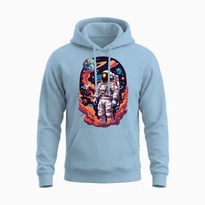 Fanny Astronaut in Galaxy Design Unisex Hoodie - Light Blue