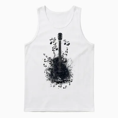 T-Shirt with Musical Notes for Guitarists, Black Unisex Tank Top - White